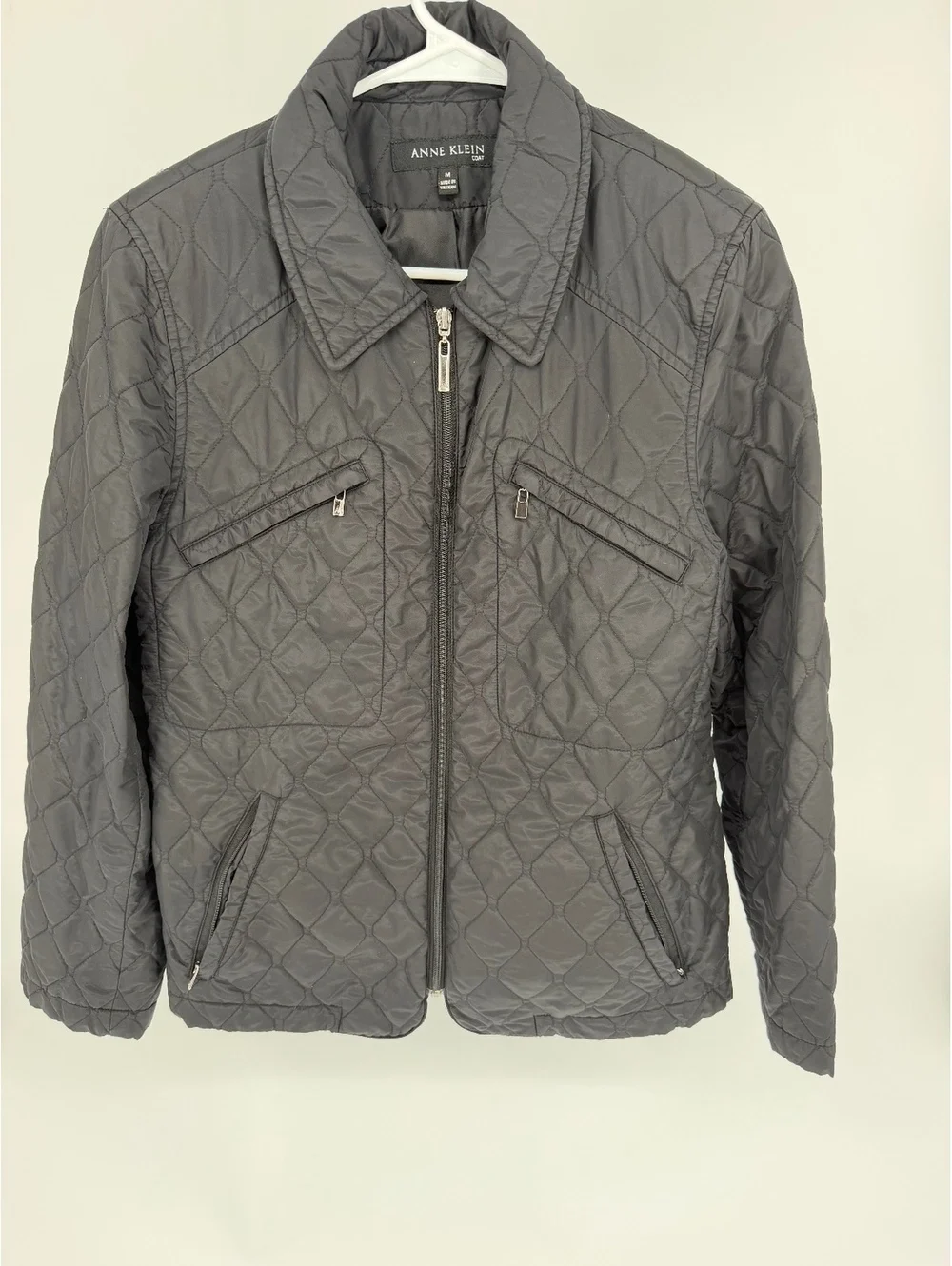 Anne Klein Quilted Black Coat Medium